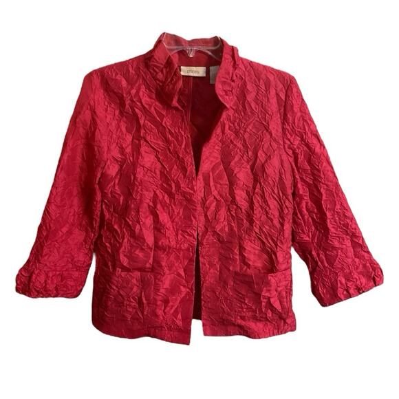 Chicos Jacket Pink Crinkled Open Front Lightweight Size .5 (6) Pockets - Picture 1 of 11